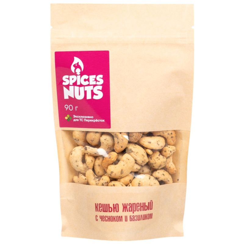 Изображение товара Кешью жареный с чесноком и базиликом SPICES NUTS 90 г натуральные орехи