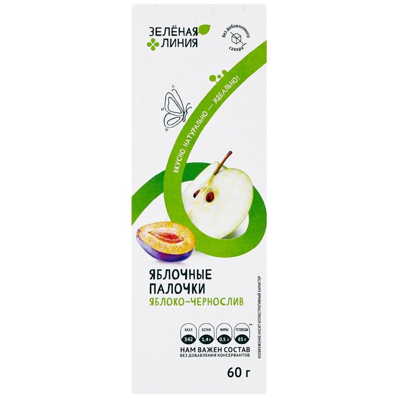 Изображение товара Палочки Яблоко-Чернослив Зелёная Линия 60г натуральный фруктовый перекус