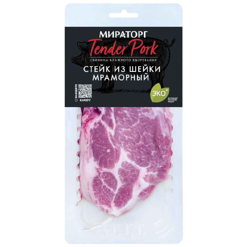 Изображение товара Стейк свиной Мираторг Tender Pork из шейки мраморный на кости категории Б охлаждённый, 280г