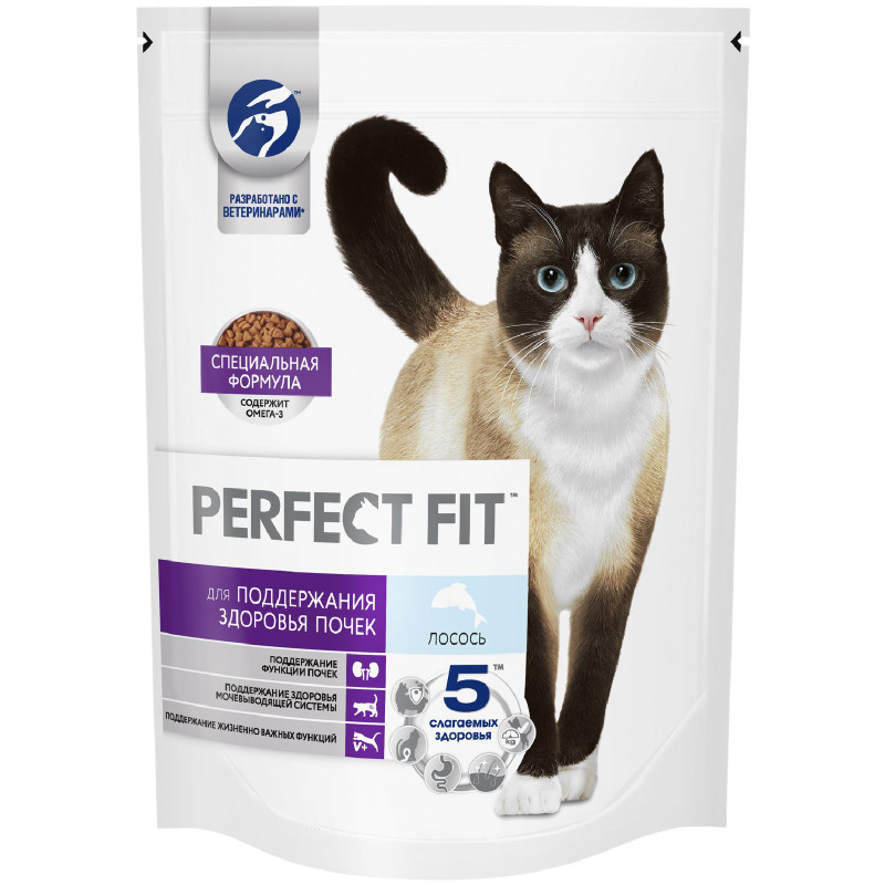 Изображение товара Сухой полнорационный корм Perfect Fit для взрослых кошек с лососем 650г