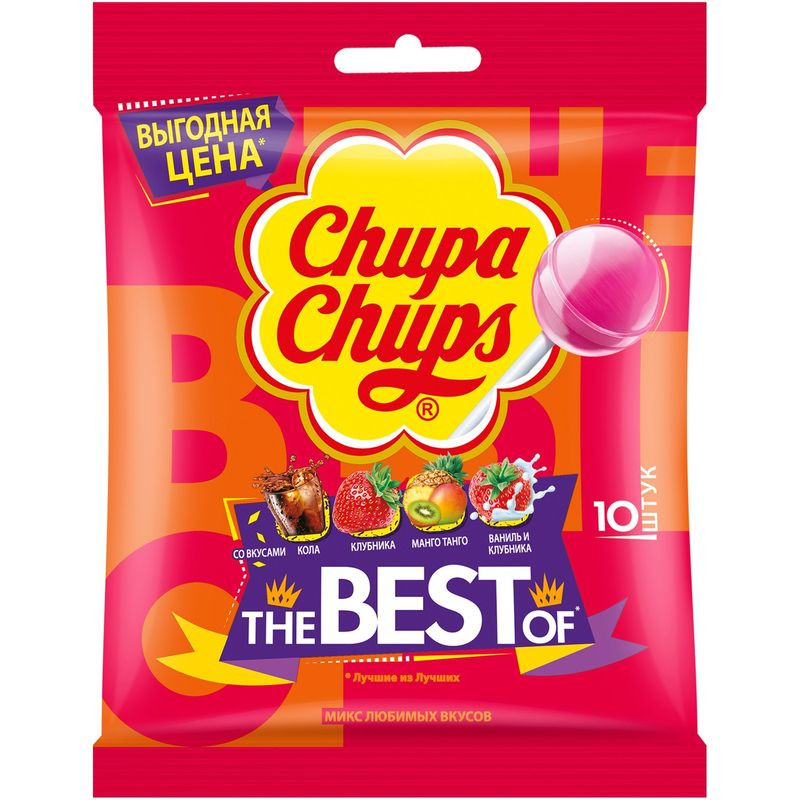 Изображение товара Карамель Chupa Chups The Best Of 120г на палочке яркая упаковка
