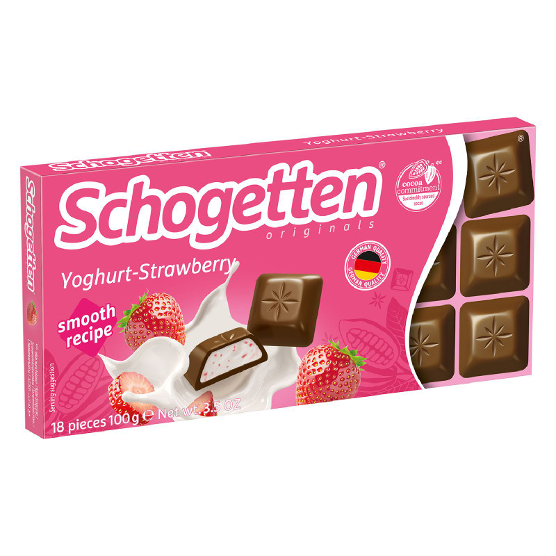 Изображение товара Шоколад молочный Schogetten Йогурт-клубника, 100г