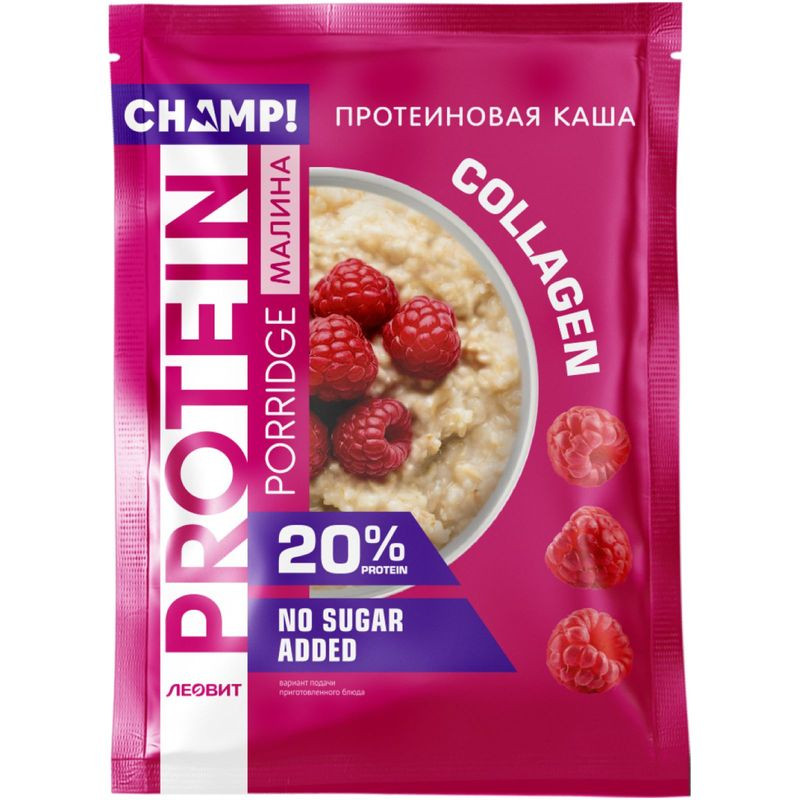 Изображение товара Protéиновая овсяная каша Champ Малина со льном 40г - питательный завтрак для спортсменов и следящих