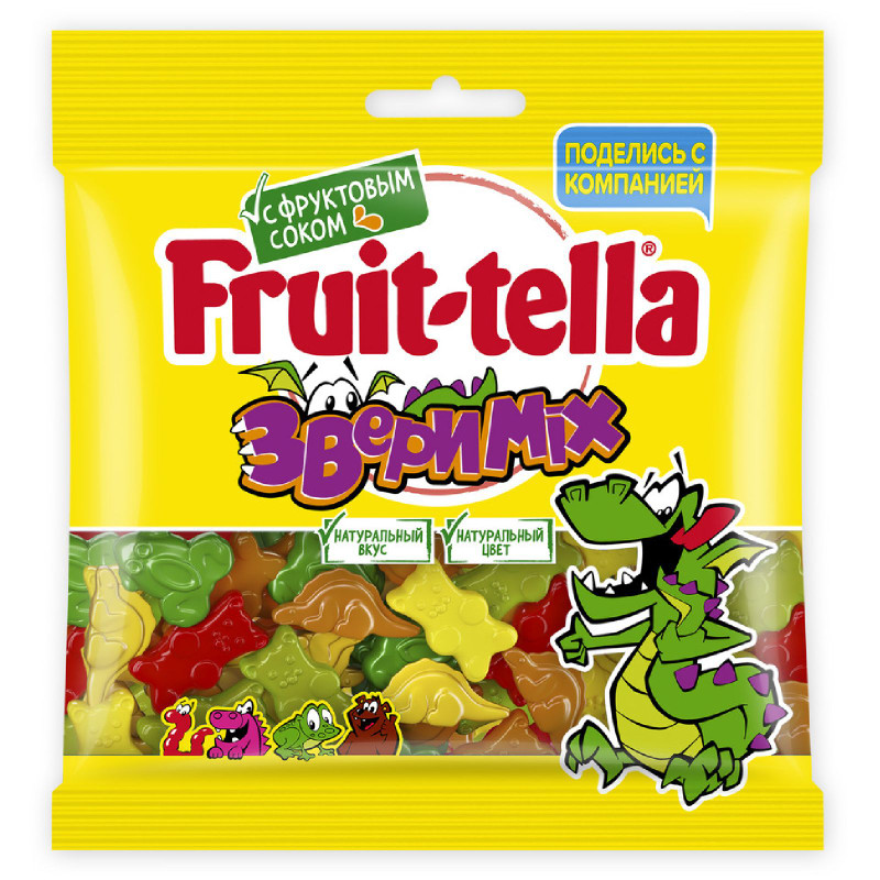 Изображение товара Мармелад Fruittella Звери Mix жевательный апельсин-яблоко-лимон-клубника-малина, 150г