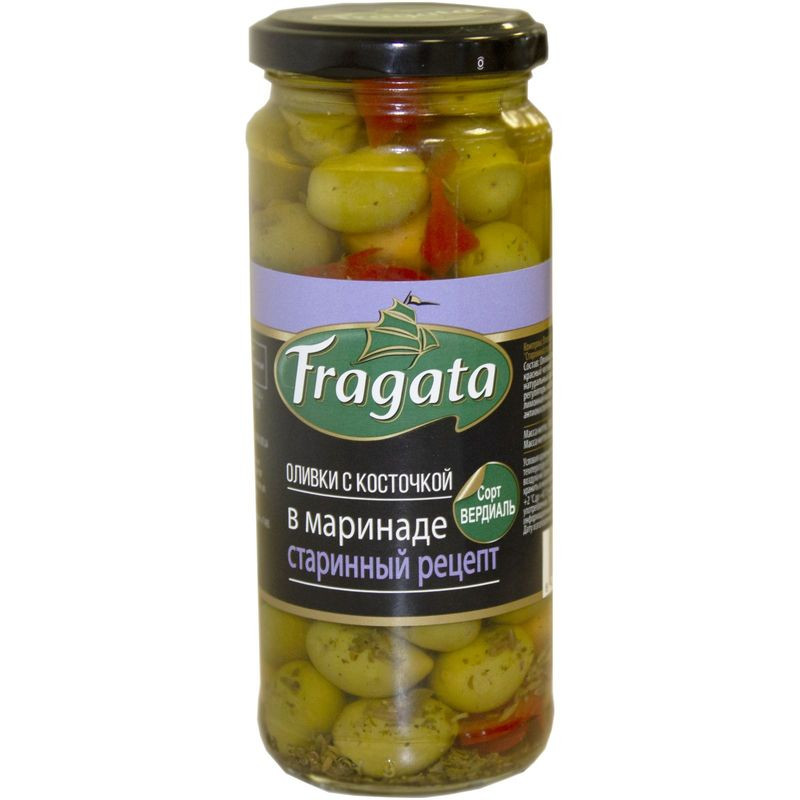 Изображение товара Оливки Fragata в маринаде с косточкой, сорт Вердиаль, 340 г