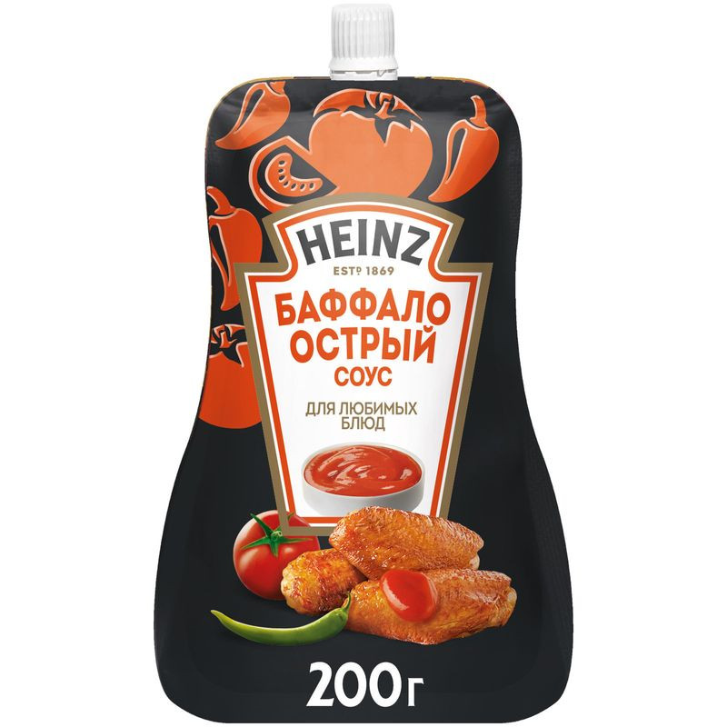 Изображение товара Соус Heinz Баффало Острый томатный 200 мл - острый пряный соус для мяса и закусок
