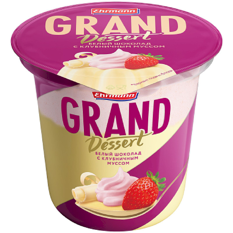 Изображение товара Пудинг молочный Grand Dessert Белый шоколад с клубничным муссом 6%, 200г