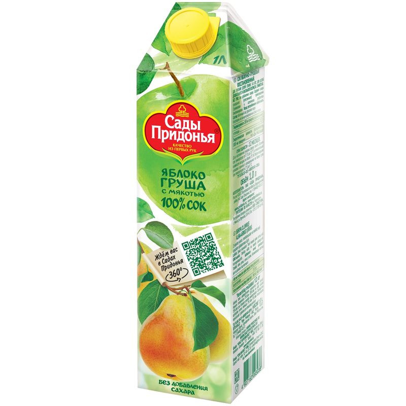 Изображение товара Сок Сады Придонья яблоко-груша с мякотью 1 литр натуральный без сахара
