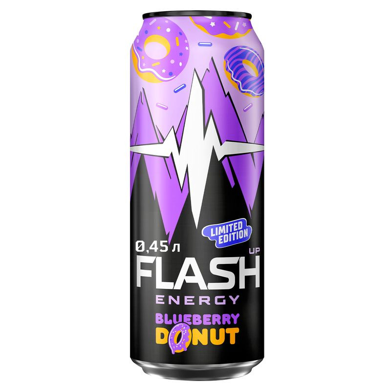 Изображение товара Напиток энергетический Flash Up Energy Blueberry Donat со вкусом черники и пончика, 450мл