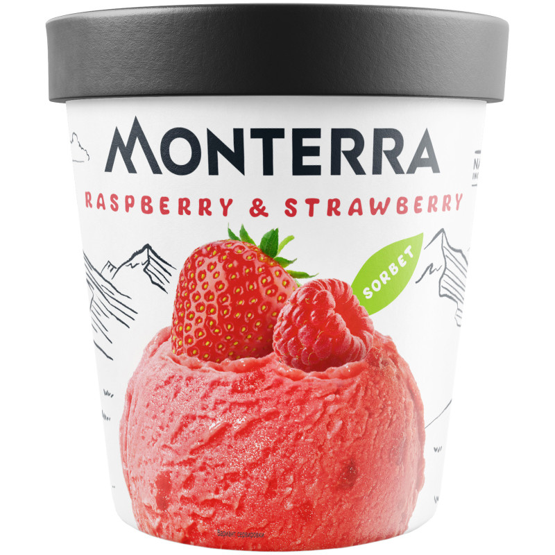 Изображение товара Десерт Monterra малиновый с кусочками клубники взбитый замороженный, 306г