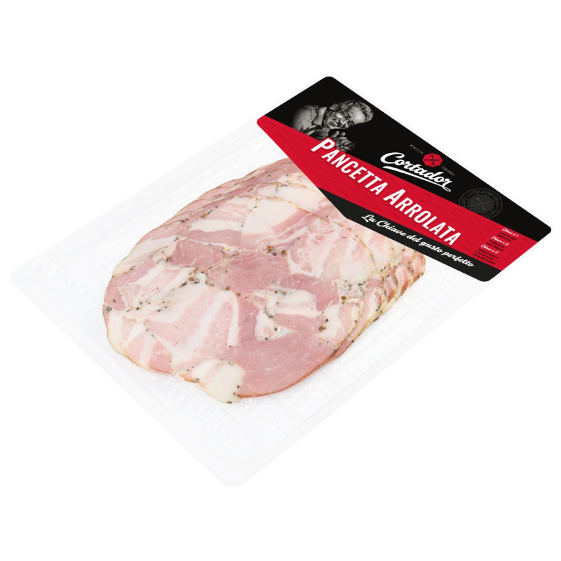 Изображение товара Продукт мясной Cortado Pancetta Arrolata из свинины копчёно-варёный, 120г