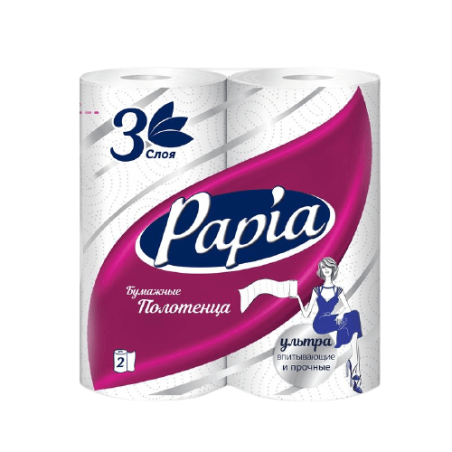 Изображение товара Полотенца бумажные Papia 3 слоя, 2шт