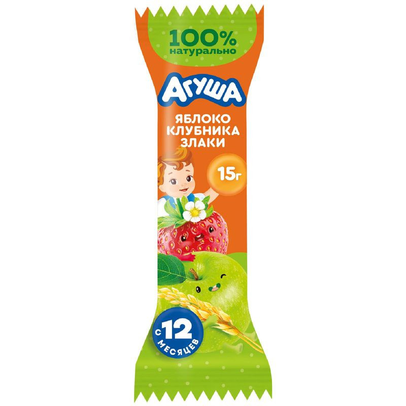 Изображение товара Фруктовый батончик Агуша Яблоко-Клубника-злаки для детей с 12 месяцев
