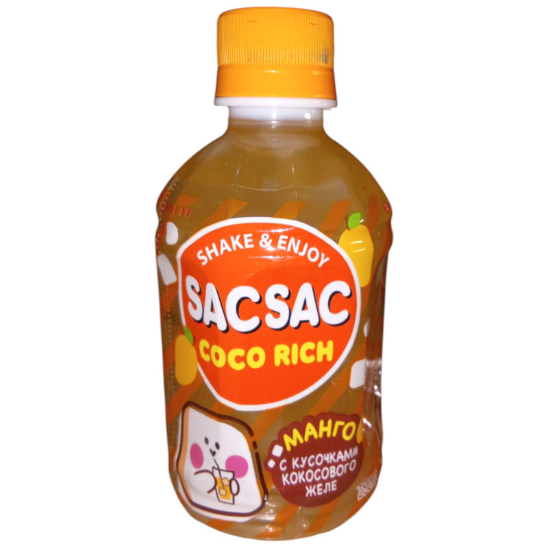 Изображение товара Напиток сокосодержащий Lotte Sac Sac Coco Rich со вкусом манго с кусочками кoкоcового желе негазированный, 280мл