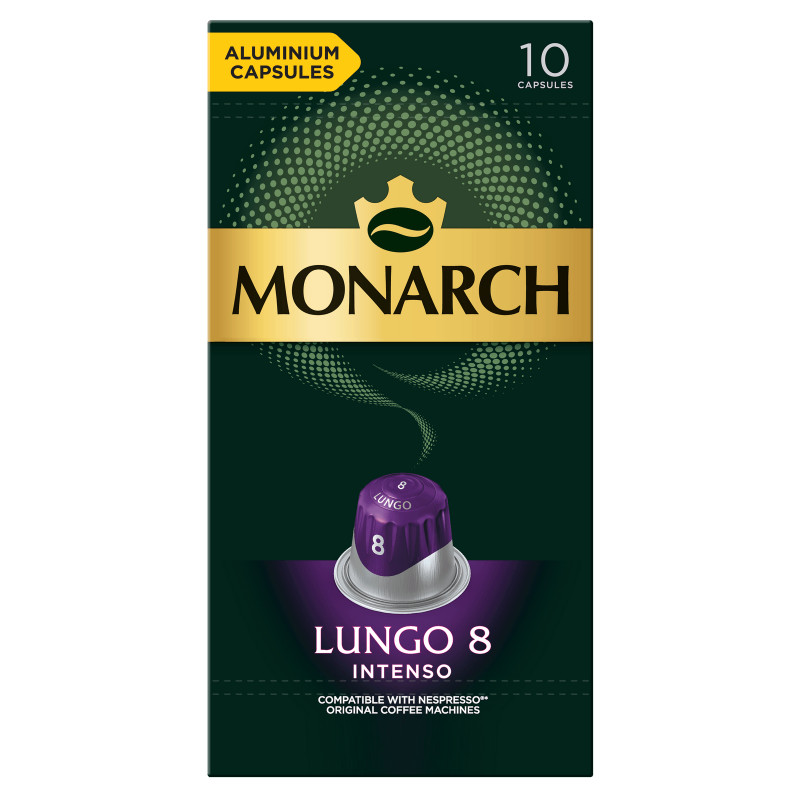 Изображение товара Кофе в капсулах Monarch Lungo 8 Intenso натуральный жареный молотый, 10х5.2г