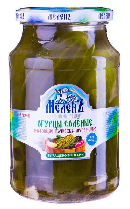 Изображение товара Огурцы Меленъ солёные бочковые 900г - натуральные овощные консервы для закуски