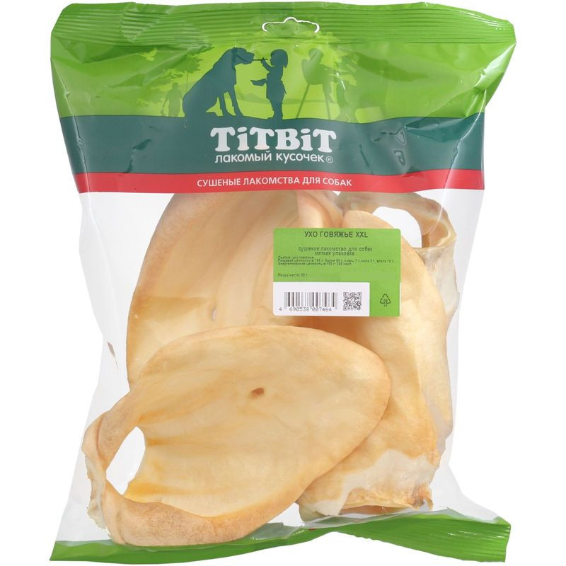 Изображение товара Лакомство из говяжьего уха для собак TitBit 80 г натуральное здоровье и поощрение