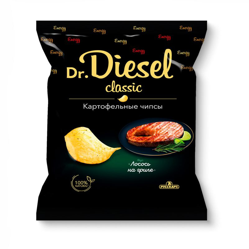 Изображение товара Чипсы Dr. Diesel со вкусом лосось на гриле 120 г оригинальный снек