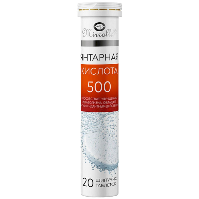 Изображение товара БАД Mirrolla Янтарная кислота 500 со вкусом ананаса, 20таб