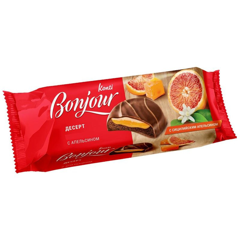 Изображение товара Десерт Konti Bonjour с апельсином 220г натуральный фруктовый желе