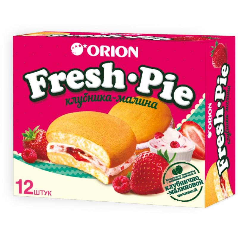 Изображение товара Пирожное Orion Fresh Pie бисквитное с клубнично-малиновой начинкой, 300г