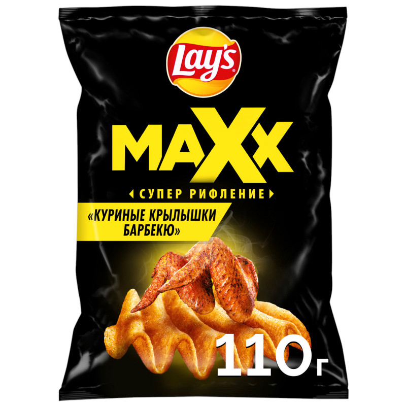 Изображение товара Чипсы Lays Maxx из натурального картофеля со вкусом куриных крылышек барбекю, 110г