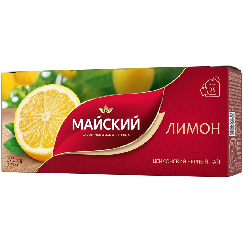 Изображение товара Чай Майский чёрный лимон в пакетиках 25х1.5г высокая качество Россия