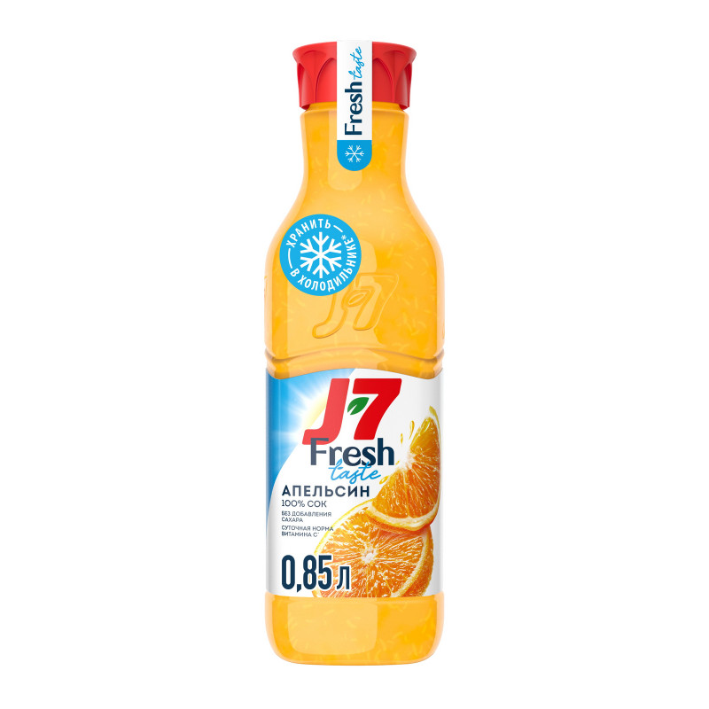 Изображение товара Сок J7 Fresh Taste Апельсин с мякотью 850 мл натуральный без сахара