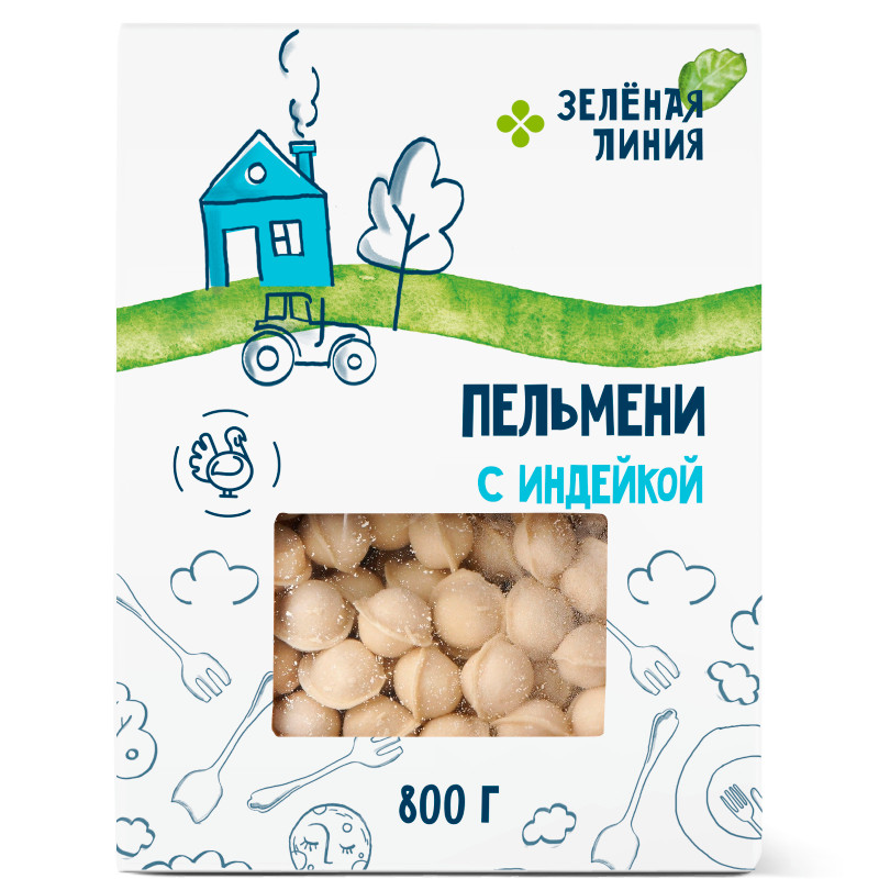 Изображение товара Пельмени с индейкой Зелёная Линия 800г натуральное быстрое блюдо