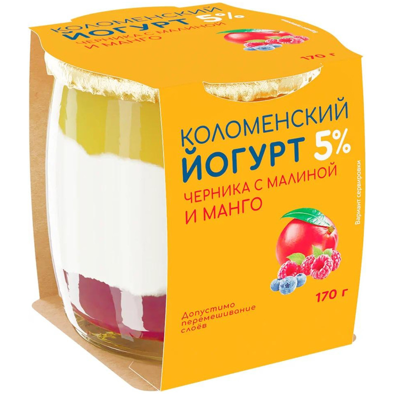 Изображение товара Йогурт Коломенский Черника-Малина-Манго 5%, 170г