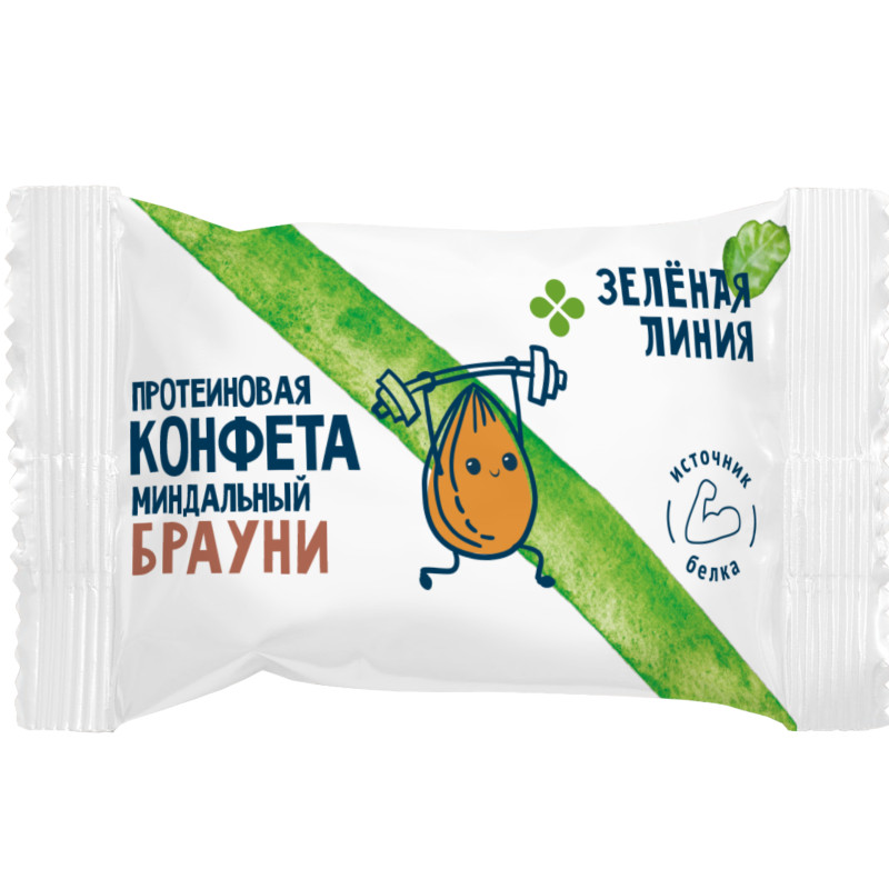 Изображение товара Конфета протеиновая Миндальный Брауни Зелёная Линия, 30г