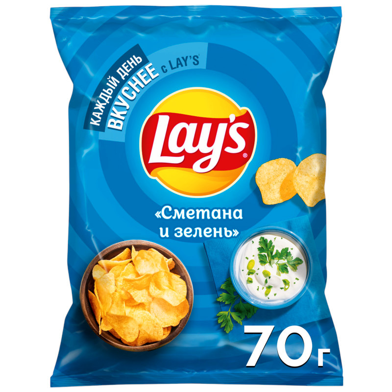 Изображение товара Чипсы картофельные Lays со вкусом сметаны и зелени, 70г