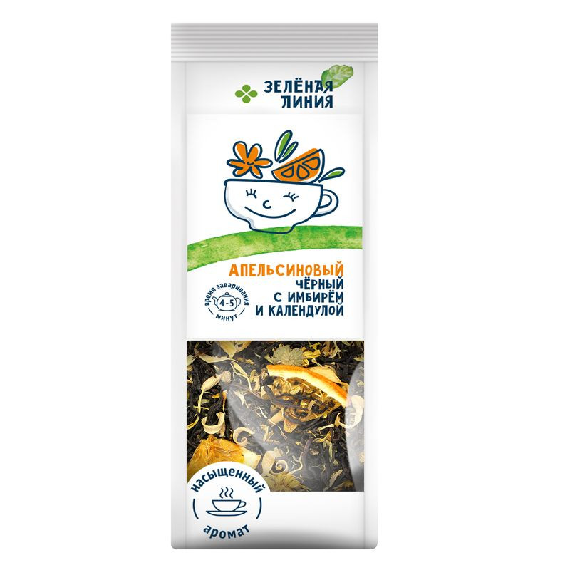 Изображение товара Чёрный чай с апельсином имбирём и календулой 90г Зелёная Линия