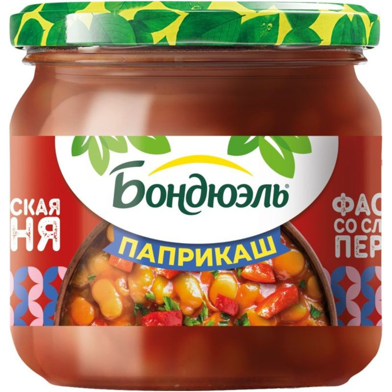 Изображение товара Фасоль Бондюэль Паприкаш белая в соусе со сладким перцем 360г овощные консервы