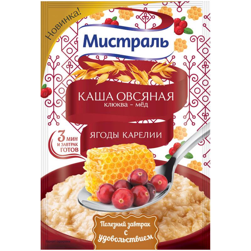 Изображение товара Каша Мистраль Клюква-Мед овсяная быстрого приготовление, 40г