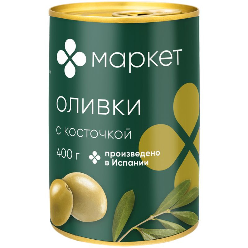 Изображение товара Зеленые оливки с косточкой Маркет Перекрёсток 400 г натуральный продукт