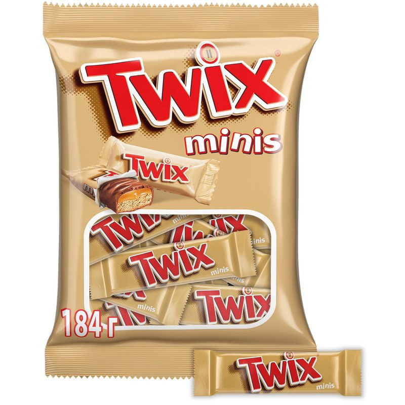 Изображение товара Батончики Twix Minis шоколадные 184г с карамелью и печеньем