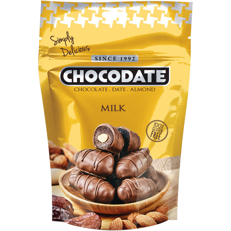 Изображение товара Конфеты Chocodate финики с миндалём в молочном шоколаде 100г