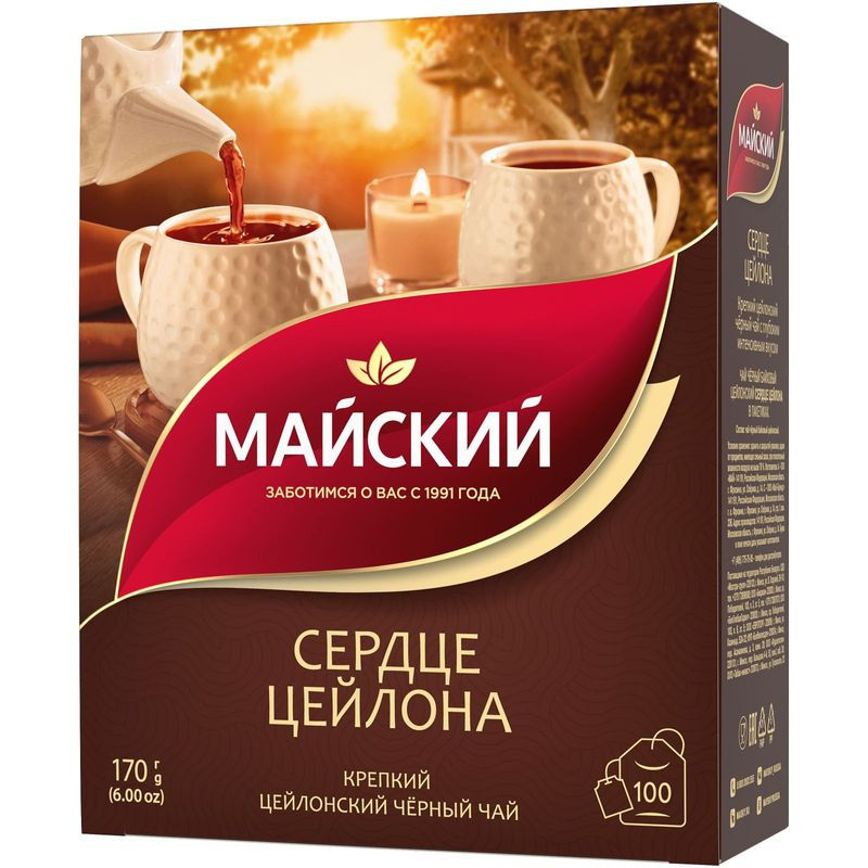 Изображение товара Чай Майский Сердце Цейлона чёрный в пакетиках 100x1.7г Россия