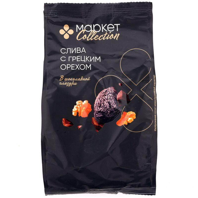 Изображение товара Конфеты сливу с грецким орехом в шоколадной глазури Маркет Collection 180 г