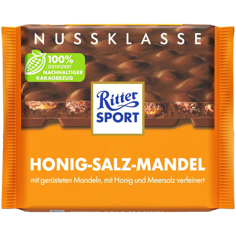 Изображение товара Шоколад молочный Ritter Sport солёный миндаль и мёд, 100г