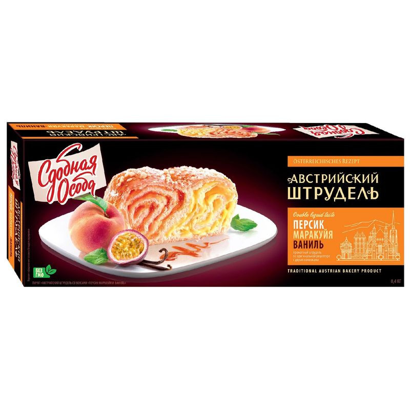 Изображение товара Пирог Сдобная Особа Австрийский штрудель персик-маракуйя-ваниль 400г
