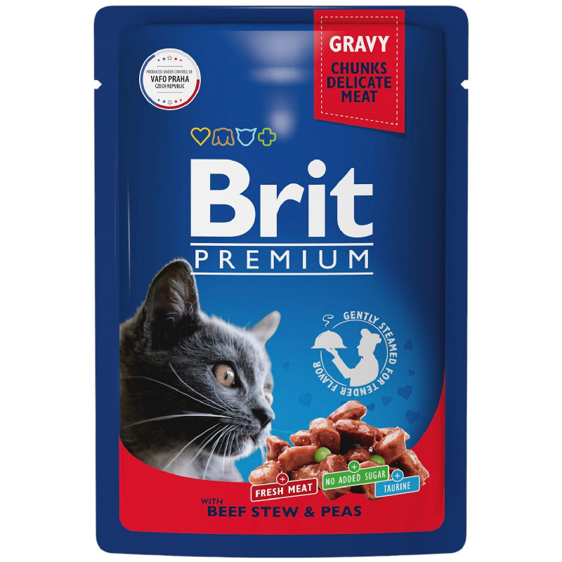 Изображение товара Корм Brit Premium говядина и горошек в соусе для взрослых кошек, 85г