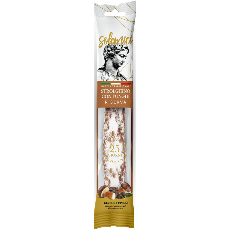 Изображение товара Колбаса Solemici Strolghino Con Funghi сыровяленая полусухая, 110г