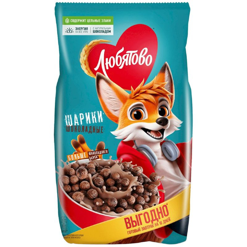 Изображение товара Шарики Любятово шоколадные 500 г сухой завтрак с зерновыми и какао