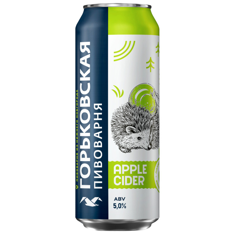 Изображение товара Сидр Горьковская пивоварня Apple Cider фруктовый аромат полусухой газированный пастеризованный, 450мл
