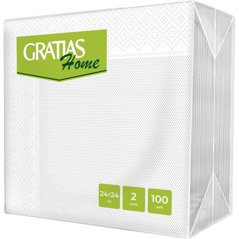 Изображение товара Бумажные салфетки Gratias белые 2сл 24х24 100шт - экологичные и мягкие
