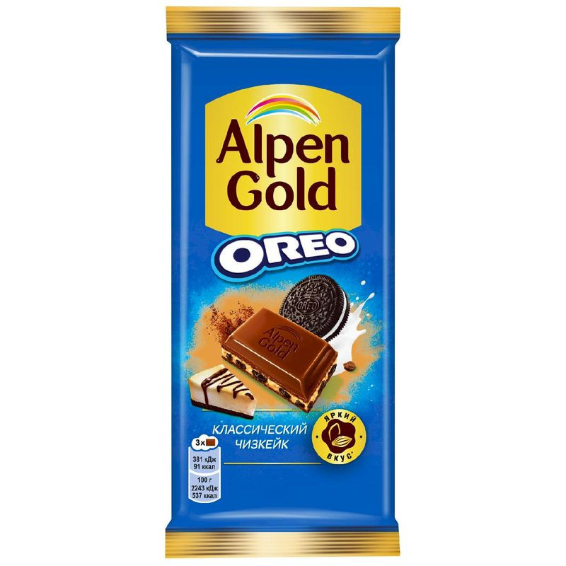 Изображение товара Шоколад Alpen Gold Чизкейк молочный с начинкой и печеньем Орео 85г