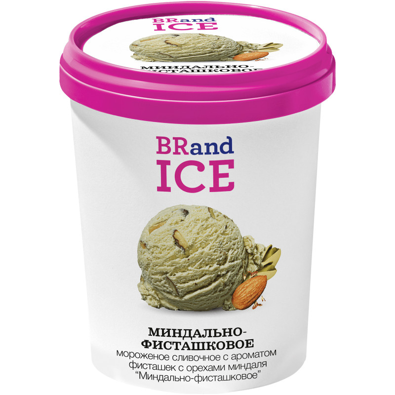 Изображение товара Мороженое сливочное Brand Ice Миндально-Фисташковое с ароматом фисташек с орехами миндаля 18%, 600г