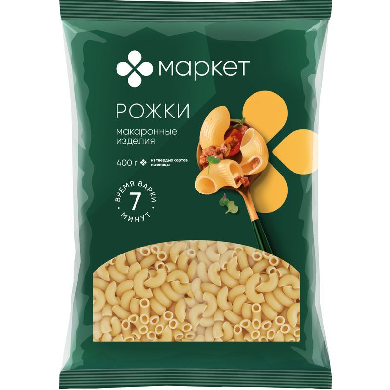 Изображение товара Макароны рожки группа А Маркет 400г - натуральные пшеничные макароны из России